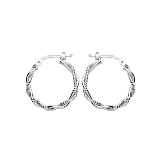 Silver Snake Twist Pentagon Hoop Earrings 19mm - ER87