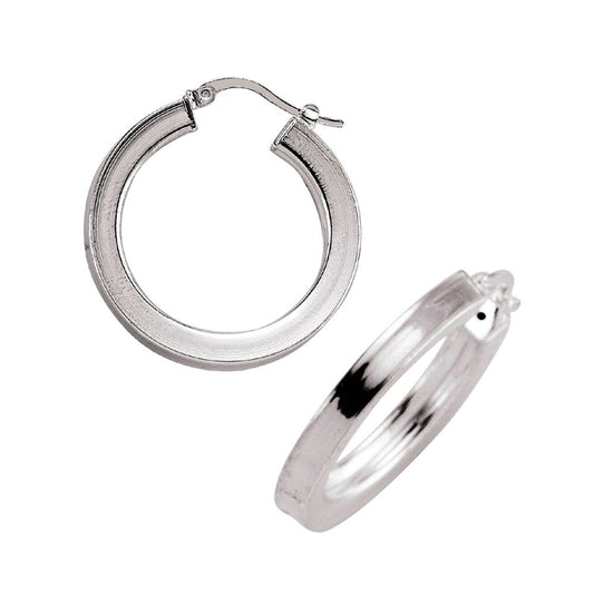 Silver Square Tube Polished Hoop Earrings 28mm - ER8