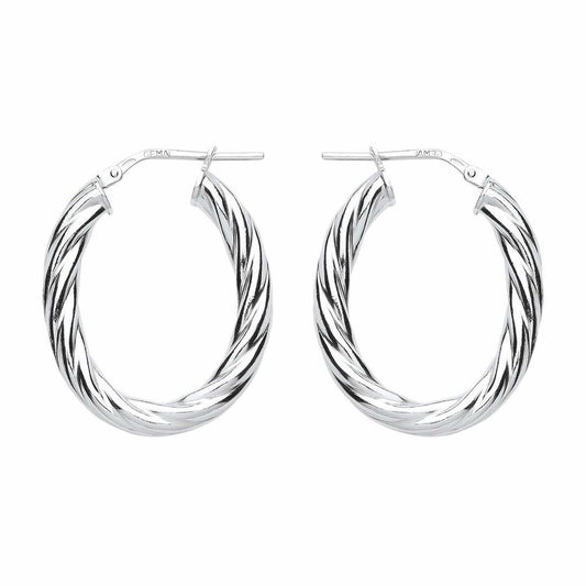 Silver Oval Twist Hoop Earrings 23mm x 30mm - ER91