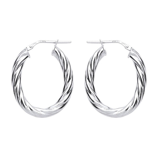 Silver Oval Twist Hoop Earrings 23mm x 30mm - ER91