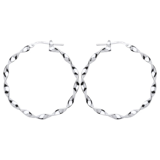 Silver Ribbon Twist Hoop Earrings 35mm - ER92