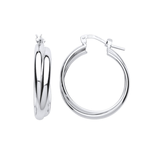 Silver Polished Double Hoop Earrings 22mm - ER93