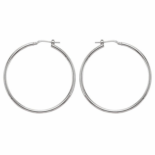 Silver Round Tube Polished Hoop Earrings 45mm - ER9