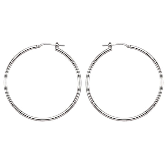 Silver Round Tube Polished Hoop Earrings 45mm - ER9