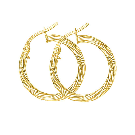 Ladies 9ct Gold Liquorice Candy Twist Hoop Earrings - 20mm - ERNR02079