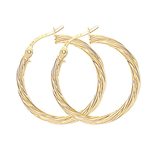 Ladies 9ct Gold Liquorice Candy Twist Hoop Earrings - 23mm - ERNR02080