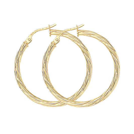 Ladies 9ct Gold Liquorice Candy Twist Hoop Earrings - 28mm - ERNR02081