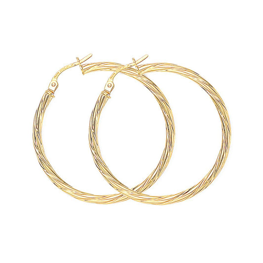 Ladies 9ct Gold Liquorice Candy Twist Hoop Earrings - 33mm - ERNR02082