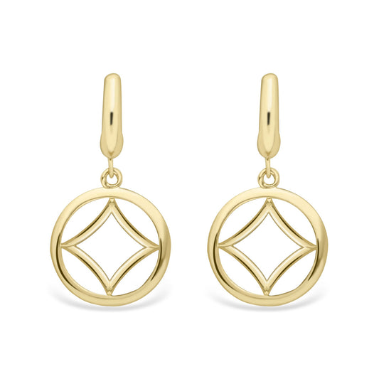 9ct Gold Concaved Square Circle Drop Earrings - ERNR02288