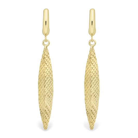 9ct Gold Engine-turned Torpedo Drop Earrings - ERNR02321