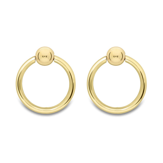9ct Gold Art Deco Ball Ring Door Knocker Stud Earrings - ERNR02432