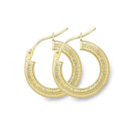 9ct Gold Dizzy Shimmer Brushed Hoop Earrings 2mm - ERNR02498