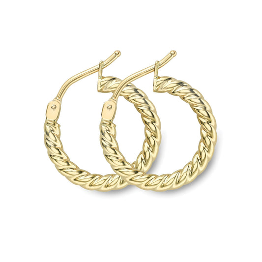 9ct Gold Candy Rope Twist Hoop Earrings 15mm - ERNR02521