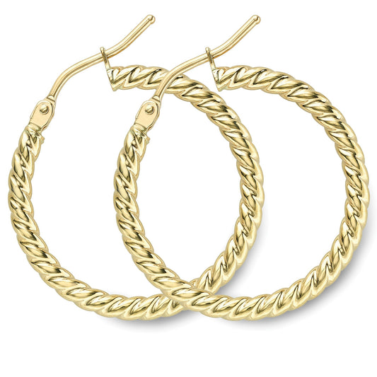 9ct Gold Candy Rope Twist Hoop Earrings 25mm - ERNR02523