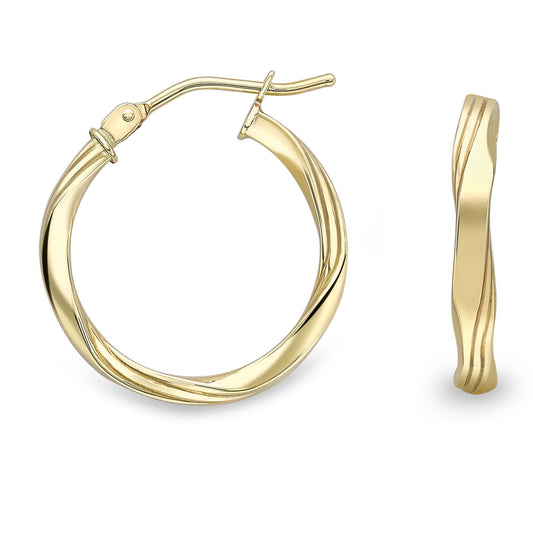 9ct Gold Simple Double Flat Twist Hoop Earrings - ERNR02559