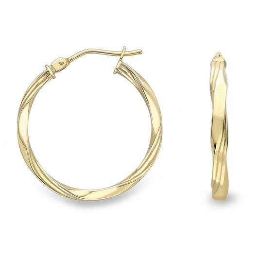 9ct Gold Simple Double Flat Twist Hoop Earrings - ERNR02560