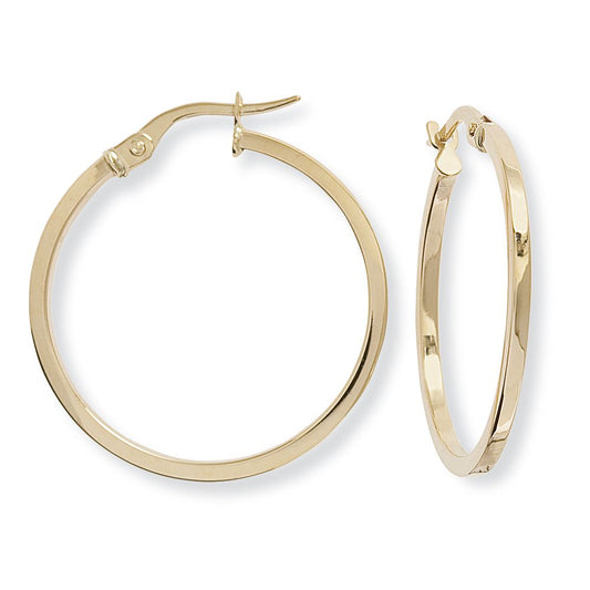 Ladies 9ct Gold 1.5mm Square Tube Round Hoop Earrings 25mm - ERNR02580