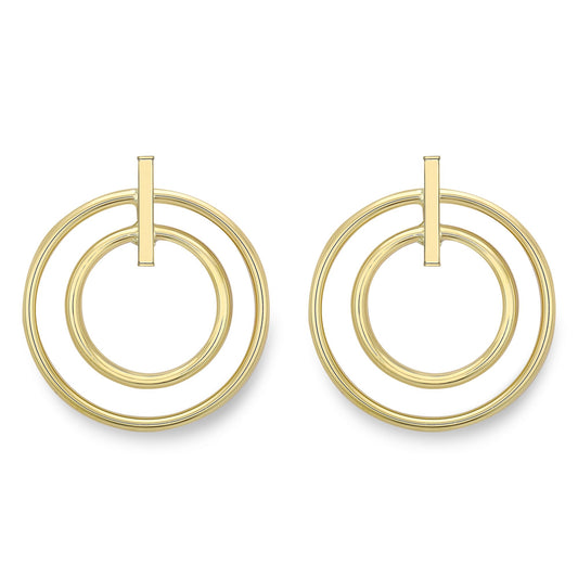 9ct Gold Double Circles & Bars Drop Earrings - ERNR02627
