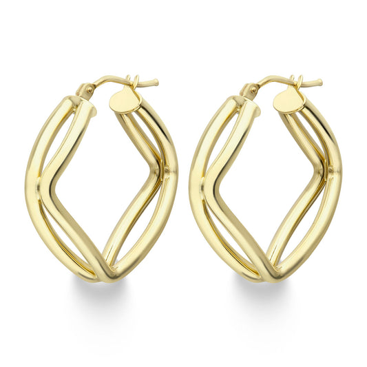 9ct Gold Double Tube Cushion Parallelogram Hoop Earrings - ERNR02656