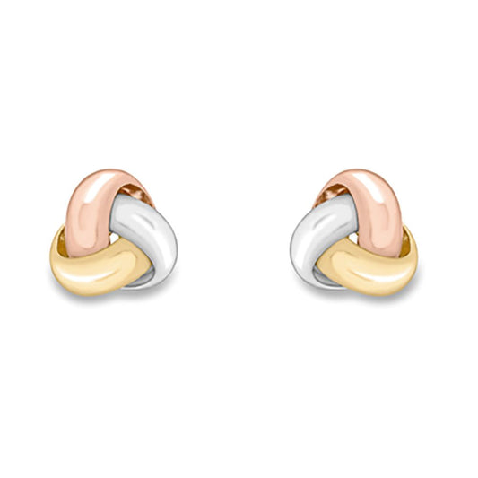 9ct 3 Colour Gold Russian Love Knot Stud Earrings - ERNR02717