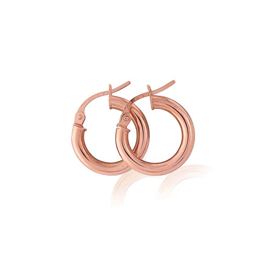 Ladies 9ct Pink Rose Gold 2.5mm Gauge Plain Hoop Earrings - 15mm - ERNR02819