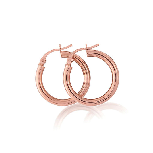 Ladies 9ct Pink Rose Gold 2.5mm Gauge Plain Hoop Earrings - 20mm - ERNR02820