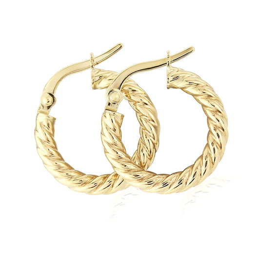 Ladies 9ct Gold Rope Twisted Round Hoop Earrings - 10mm - ERNR02844