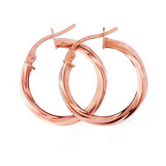 9ct Rose Gold Twist Hoop Earrings - ERNR02892