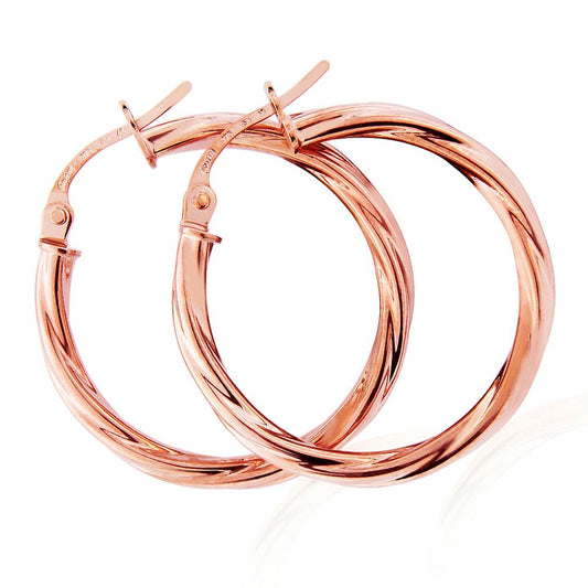 9ct Rose Gold Twist Hoop Earrings - ERNR02893