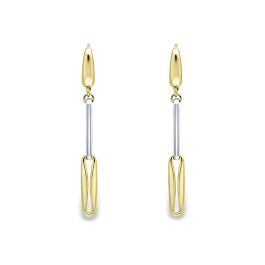 9ct 2-Colour Gold Pulled Pinched Oval Link Drop Earrings 48mm - ERNR02945