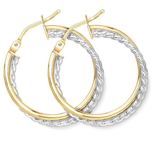 9ct 2-Colour Gold Crossover Bead Twist Hoop Earrings - ERNR02947