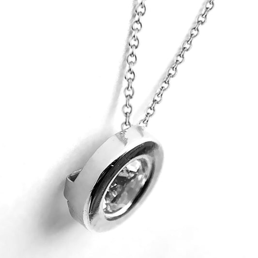 9ct White Gold CZ Donut Bezel Solitaire Slider Necklace 4mm - FANR02599