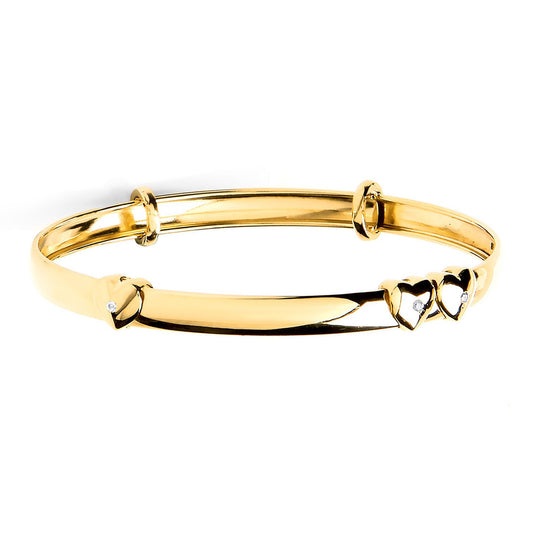 9ct Gold Expandable Heart CZ Polished Bangle - G9BN1015