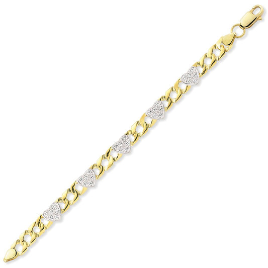 9ct Gold Bracelet Triple CZ Heart Bracelet - G9CBR0001