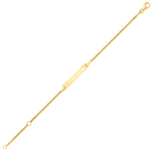 Kids 9ct Gold Classic Curb Heart Identity ID Bar Bracelet 5 + 1" - G9CID0011
