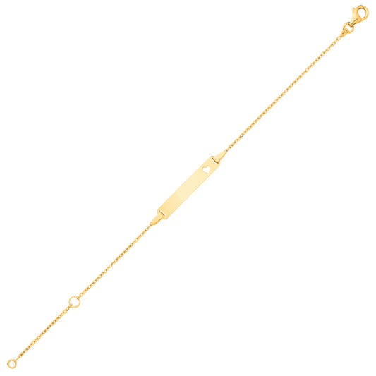 Kids 9ct Gold Trace Chain Heart Identity ID Bar Bracelet 5 + 1" - G9CID0014