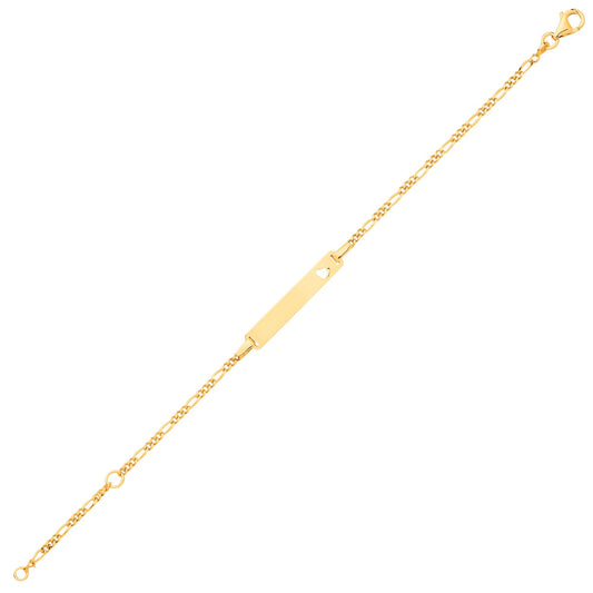 Kids 9ct Gold Classic Figaro Heart Identity ID Bar Bracelet 6" - G9CID0016