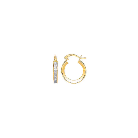 9ct Gold Princess CZ Channel Set Eternity Hoop Earrings - G9E8002