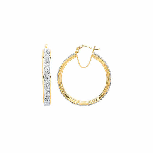9ct Gold Double Row CZ Hoop Earring Hoop Earrings - G9E8005