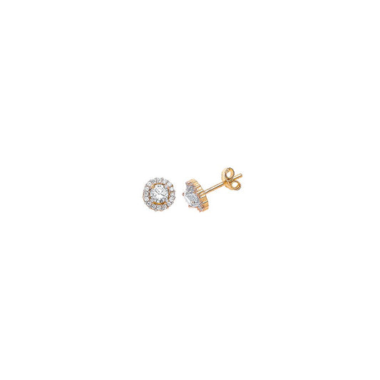 9ct Gold CZ Solitaire Halo Stud Earrings - G9E8010