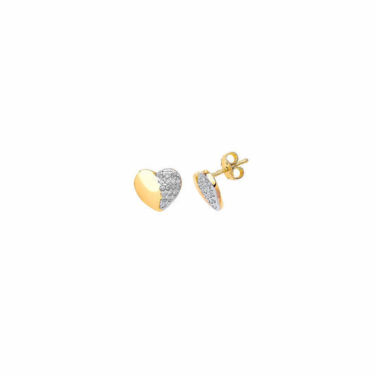 2-Colour 9ct Gold CZ Pave Yin Yang Love Heart Stud Earrings - G9E8024