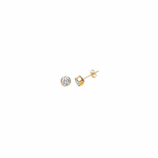 9ct Gold CZ Donut Bezel Solitaire Stud Earrings - G9E8038