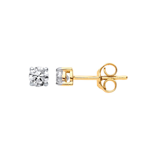 9ct Gold CZ 4 Claw Solitaire Stud Earrings 4mm - G9E8066