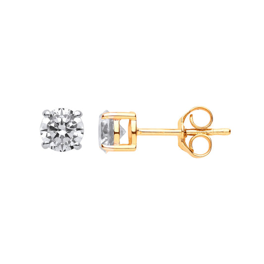 9ct Gold CZ 4 Claw Solitaire Stud Earrings 5mm - G9E8067
