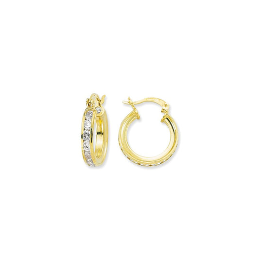 9ct Gold CZ Channel Set Eternity Hoop Earrings - G9E8071