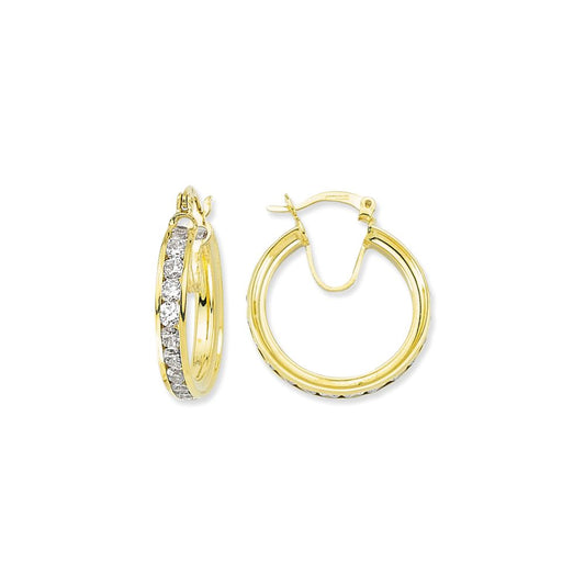 9ct Gold CZ Channel Set Eternity Hoop Earrings - G9E8072