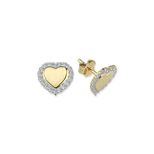 2-Colour 9ct Gold CZ Love Heart Halo Stud Earrings - G9E8074