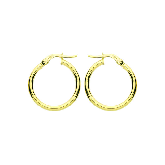 9ct Gold Plain Polished Round Tube Hoop Earrings 20mm 2mm - G9E8079