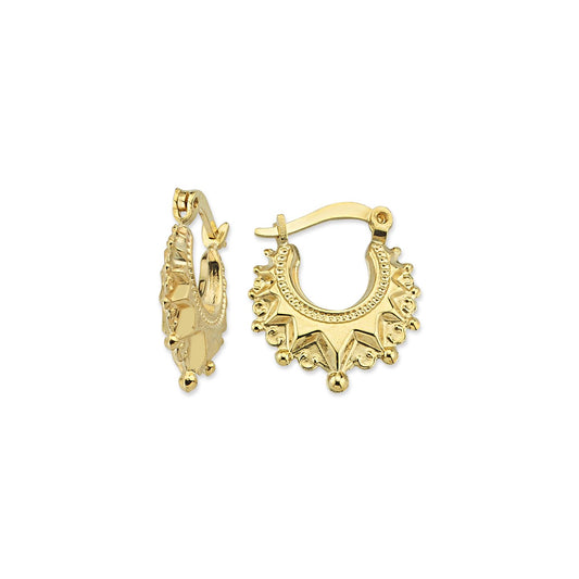 9ct Gold Round Spiky Collar Creole Earrings - G9E8097