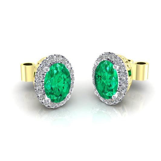 2-Colour 9ct Gold Green Oval CZ Filigree Halo Stud Earrings - G9E8101EM